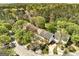 Aerial view of townhomes nestled amongst mature trees in a well maintained cul-de-sac community at 5599 Fair Creek Way, Lithonia, GA 30038