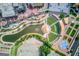 Bird's eye view of 'The Bowl' amphitheater with a beautiful water feature and green spaces at 5808 Deer Crossing Dr, Sugar Hill, GA 30518