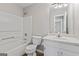 Bright bathroom features a shower-tub combo and a white vanity at 4 Bonnie Glen Ln, Hampton, GA 30228