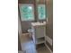 Bathroom with a white vanity featuring a white sink, and a large window view at 2502 Miriam Ln, Decatur, GA 30032