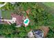 Aerial view of the home showcasing the backyard, pool, mature landscaping, and privacy at 157 Glen Eagle Way, Mcdonough, GA 30253