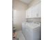 Efficient laundry room with washer, dryer, and white cabinets at 5124 N Pratt St, Covington, GA 30014