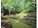 Landscaped backyard featuring a retaining wall and grass at 5860 Fairway View Dr, Suwanee, GA 30024