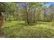 A spacious, tree-lined backyard and lawn is ready for outdoor living at 6064 Oak Hill Dr, Austell, GA 30168