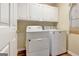 Bright laundry room with white cabinets, flooring and modern appliances at 1010 Pinehurst Dr, Peachtree City, GA 30269