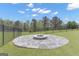 Backyard firepit surrounded by lush green lawn and mature trees at 176 Butler Rd, Brooks, GA 30205