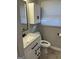 This bathroom features tile floors, a new vanity and storage at 1079 Pine Ne St, Conyers, GA 30012