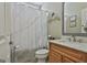 Bathroom with white marble shower curtain and vanity with white marble countertop at 35 Ryans Ct, Sharpsburg, GA 30277