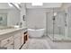 Elegant bathroom with a soaking tub, glass-enclosed shower, and double vanity at 285 Broadmoor Dr, Fayetteville, GA 30215