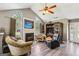 Bright living room with vaulted ceilings, a fireplace, large windows, and stylish decor at 2014 Big Cypress Ln, Locust Grove, GA 30248