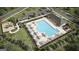 Aerial view of the community pool with a playground, clubhouse, and ample seating areas at 8593 Secretariat Dr # 20, Lithonia, GA 30058