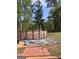 Backyard with above ground pool and ladder surrounded by lush trees at 1132 Saint Phillips Ct # 90, Locust Grove, GA 30248