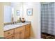 Cozy bathroom featuring neutral tones, granite countertops and an adjacent shower at 101 Westminster Way, Mcdonough, GA 30253
