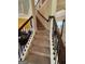 Elegant staircase with carpeted steps and decorative iron railing at 110 Broadwater Dr, Fayetteville, GA 30214