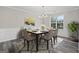 A staged dining room with white wainscoting, modern table, decor and area rug at 3540 Owl Brow Ct, Cumming, GA 30028