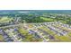 Aerial view of a new housing development with lush green landscaping and a community pool at 675 Edgar St, Hampton, GA 30228