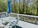 Relaxing outdoor deck featuring a dining table set and scenic green wooded backdrop at 2481 Weatherstone Cir, Conyers, GA 30094