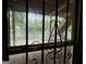 A view from behind security bars looks out to the backyard, deck, and lake at 191 Tumlin Creek Rd # 1, Roopville, GA 30170