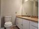 Bathroom featuring a large mirror, decorative tile, vanity, and toilet at 4687 Sterling Pointe Ct, Douglasville, GA 30135