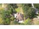 Aerial view of a two-story home featuring a brown roof and a long driveway, surrounded by lush greenery at 4360 Derrick Rd, South Fulton, GA 30349