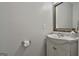 Cozy bathroom featuring a classic vanity with a framed mirror and neutral wall color at 214 Windgate Ct, Peachtree City, GA 30269