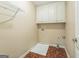 Functional laundry room with overhead storage cabinets and a wire rack for organization at 1201 Turtle Creek Ct, Lawrenceville, GA 30043