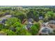 Aerial view of a residence surrounded by mature trees, with a pool and fenced-in yard at 229 Primstone Way, Mcdonough, GA 30253