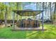 Backyard with bar-height seating underneath a canopy with a recreational vehicle in the background at 229 Primstone Way, Mcdonough, GA 30253
