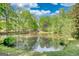 Picturesque pond reflecting the surrounding trees and sky, with the house visible in the background at 1200 Ridgeway Rd, Covington, GA 30014