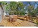 Wooden deck with outdoor seating and bench, surrounded by lush greenery, creating a relaxing outdoor space at 2406 Redfield Dr, Norcross, GA 30071