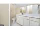 Neutral bathroom featuring a white vanity with a large mirror and a standard toilet at 110 Kylemore Pass, Tyrone, GA 30290