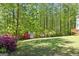 Well-maintained backyard with large trees and a storage shed at 210 Sweetwater Dr, Fayetteville, GA 30214