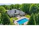 Aerial view of home featuring an inground pool, patio with fire pit, and lush greenery at 2060 Dixie Rd, Covington, GA 30014