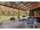 This beautiful covered patio showcases outdoor seating and backyard views at 608 E Banks Rd, Fayetteville, GA 30214