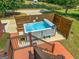 Above view of a modern fenced-in hot tub on a brick patio and surrounded by lush greenery at 103 Wisteria Way, Stockbridge, GA 30281