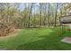 Lush backyard with green grass and towering trees, perfect for outdoor activities and relaxation at 185 Cold Harbor Ct, Sharpsburg, GA 30277
