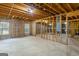 Spacious unfinished basement with wood framing, concrete flooring, and small windows at 185 Cold Harbor Ct, Sharpsburg, GA 30277