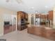 Gourmet kitchen featuring stainless steel appliances and a granite countertop island at 249 Suffolk Way, Mcdonough, GA 30252