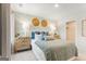 This bedroom includes a nicely adorned accent wall, a plush bed, and stylish wicker nightstands at 1028 Sutherland Lane # 45, Lawrenceville, GA 30043