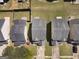 Aerial view showcases home rooftops and backyard layouts, revealing property lines and neighborhood density at 7756 Newbury Dr, Jonesboro, GA 30236