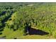 Scenic aerial view of the property showcasing the serene pond surrounded by lush, dense forest and green pasture at 4383 Pool Rd, Winston, GA 30187