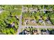 A high angle aerial view showcases well-maintained homes and landscaping in a suburban neighborhood at 202 Willow Rock Pt, Fayetteville, GA 30215