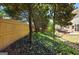 Lush backyard featuring a wooden fence and a stone path along a hillside covered with green groundcover at 340 Hammersmith Dr, Suwanee, GA 30024