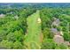 Panoramic aerial of a lush green golf course winding through a neighborhood at 10125 Brixton Pl, Suwanee, GA 30024