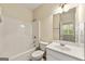 Clean bathroom featuring a shower-tub combination, toilet, and white vanity at 6281 Vinings Vintage Dr, Mableton, GA 30126