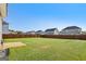 Large, grassy backyard enclosed by a wood privacy fence with a concrete patio at 255 Orchid Dr, Mcdonough, GA 30252