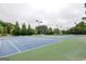 This outdoor view of the tennis courts shows the well maintained blue courts with green borders at 185 Discovery Lake Dr, Fayetteville, GA 30215