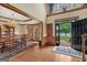 Dining room with hardwood floors, chandelier, and a view to the lake at 39 Gabrielle Ct, Stockbridge, GA 30281