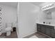 Simple bathroom featuring a toilet and vanity with a gray base at 102 Santolina Park, Peachtree City, GA 30269