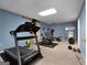 Basement gym featuring a treadmill, stationary bike, weight rack, and blue walls at 102 Santolina Park, Peachtree City, GA 30269
